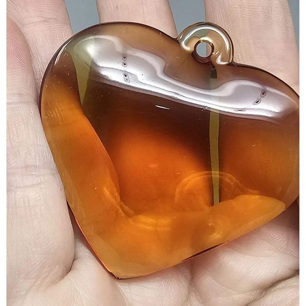 Vintage Amber 24% Lead Crystal Glass Heart Pendant Necklace Made In Germany NIB - Picture 4 of 8